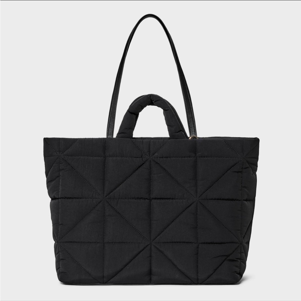 a new day Black Quilted Tote with Top and Shoulder Handles